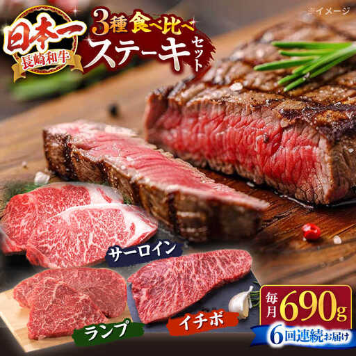 6回定期便 長崎和牛 ステーキ 食べ比べ CAG240 ステーキ