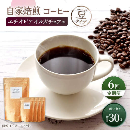 【豆タイプ】【6回定期便】 中煎り エチオピア イルガチェフェ 自家焙煎コーヒー 5袋＜giko coffee＞ [CFK030]