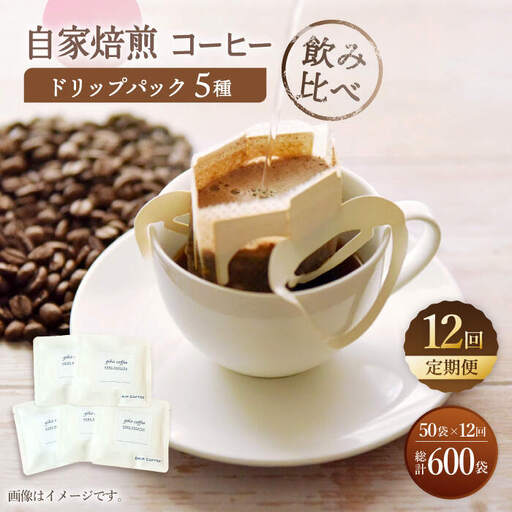 【飲み比べ】【12回定期便】ドリップバック 自家焙煎コーヒー 50袋（5種類×10袋） ＜giko coffee＞ [CFK037]