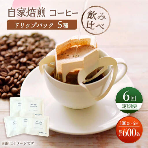 【飲み比べ】【6回定期便】ドリップバック 自家焙煎コーヒー 100袋（5種類×20袋） ＜giko coffee＞ [CFK039]