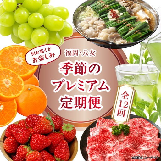 福岡・八女　季節のお楽しみプレミアム定期便【12ヶ月】全１２回＜配送不可：北海道・沖縄・離島＞　072-T057