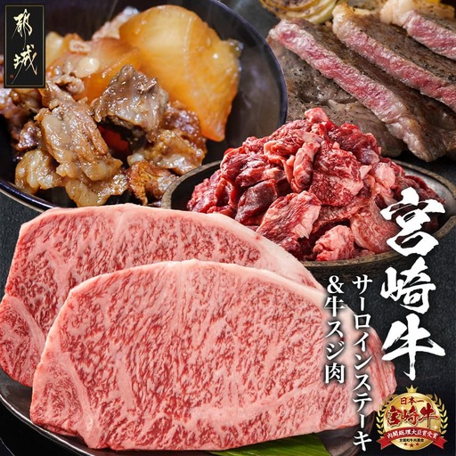 都城産宮崎牛サーロインステーキ400g＆牛スジ肉1kg〔28-4201〕_(都城市) 都城産宮崎牛 サーロインステーキ 200g×2枚 牛スジ肉（真空）500g×2袋 ギフト 贈答用