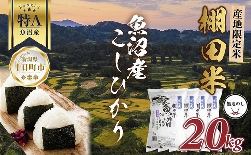 【無地熨斗】 棚田米 魚沼産 コシヒカリ 20kg 新潟県 十日町市 松代地区 限定 棚田 こしひかり （お米屋秘伝！美味しいご飯の炊き方ガイド付き） 精米 ブランド米 銘柄米 
