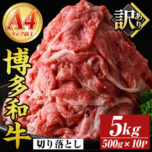 ＜訳アリ＞【A4～A5】博多和牛切り落とし(計5kg・500g×10P)国産 九州産 福岡県産 牛肉 和牛 黒毛和牛 お肉【MEAT PLUS】as08-042