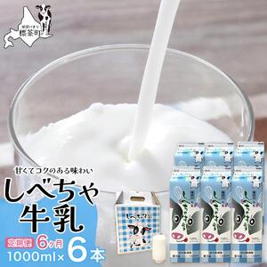 【6カ月定期便】北海道　しべちゃ牛乳（1000ml）×6本| 牛乳