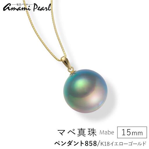 [奄美パール]奄美の輝き®×虹珠 マベ真珠 15mm K18イエローゴールドペンダント858[数量限定]