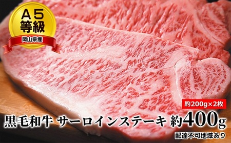A5等級 黒毛 和牛 サーロインステーキ 約400g(約200g×2枚) 岡山県産 和牛