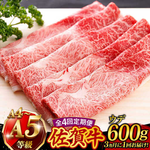 【4回定期便】 佐賀牛 すき焼き しゃぶしゃぶ 600g ウデ 牛肉定期便 UCC016