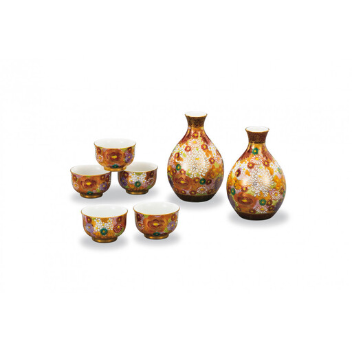 九谷焼 酒器揃 金花詰 (7点セット)a05 焼き物 民芸品 工芸品