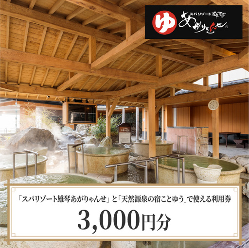 スパリゾート雄琴あがりゃんせ と 天然源泉の宿ことゆう で使える 利用券（3,000円分） 温泉券
