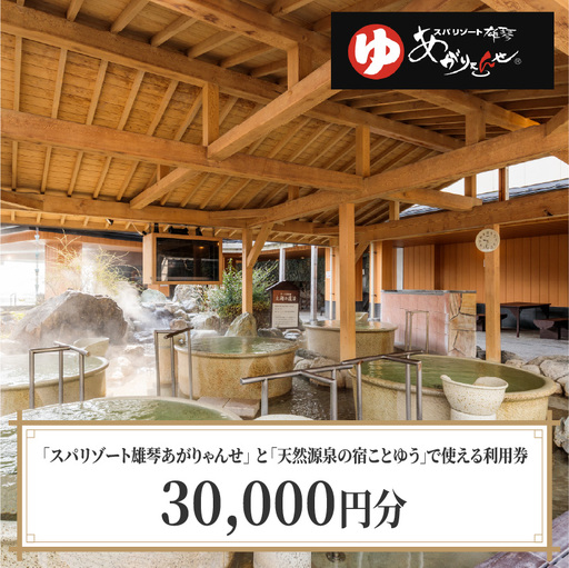 スパリゾート雄琴あがりゃんせ と 天然源泉の宿ことゆう で使える 利用券（30,000円分） 温泉券