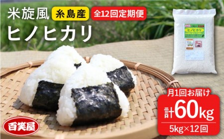 【 全12回 定期便 】米 旋風 ヒノヒカリ 5kg 《糸島》【百笑屋】 [ABF022]  米 お米 白米 精米 定期便 ひのひかり