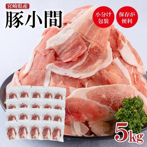 宮崎県産豚肉 小間切れ5kg 小分け250g×20パック＜52-5a＞