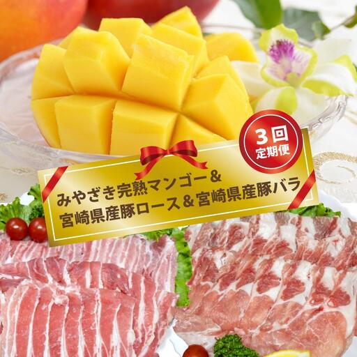 先行予約【3回定期便】みやざき完熟マンゴー(ご家庭用)＆宮崎県産豚肉ロース＆バラ肉 ２０２7年発送＜52-6a＞