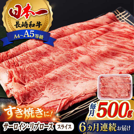 【全6回定期便】 リブロース サーロイン 500g 希少部位 長崎和牛 A4?A5ランク【肉のふじた】 [AG12] リブロース サーロイン 肉 牛肉 しゃぶしゃぶ すき焼き 定期便