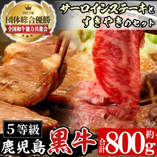 n063 (H-701)鹿児島黒牛 サーロイン ステーキ&黒牛 ウデ スライス 合計 800g 国産 鹿児島 牛肉 肉 すき焼き しゃぶしゃぶ 【種子屋久農業協同組合】
