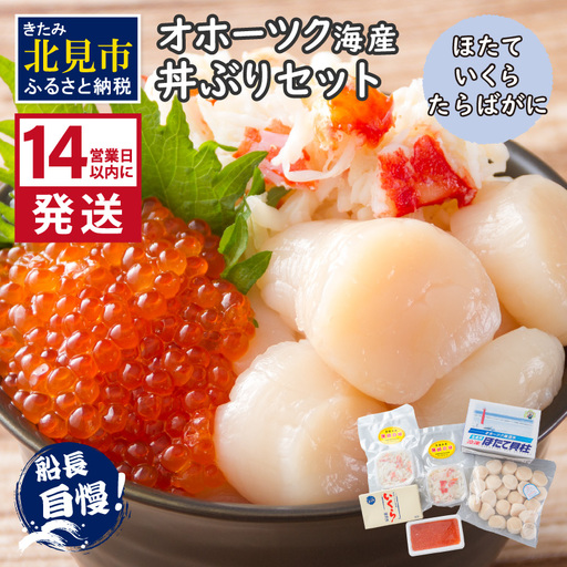 《14営業日以内に発送》ホタテとイクラとカニを食べつくす！船長おすすめのオホーツク丼ぶりセット ( オホーツク海 ホタテ ほたて 貝 魚介類 カニ かに 蟹 イクラ いくら 魚卵 鮭卵 鮭 さけ 海鮮丼 おつまみ 冷凍 )【114-0088】