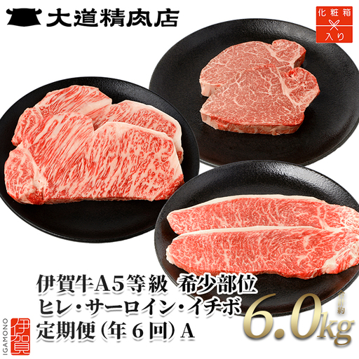 伊賀牛 【年6回】A5ヒレ・サーロイン・イチボ 定期便A 総合計約6.0kg【dido-tkb0004】