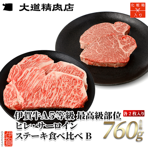 伊賀牛 A5 ヒレ・サーロイン 食べ比べステーキセットB 総合計約760g 伊賀牛 【最高級部位】【dido0026】