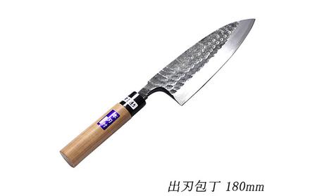 出刃包丁 キッチン用品 槌目黒仕上げ 白鋼 手造り 出刃包丁【180mm】
