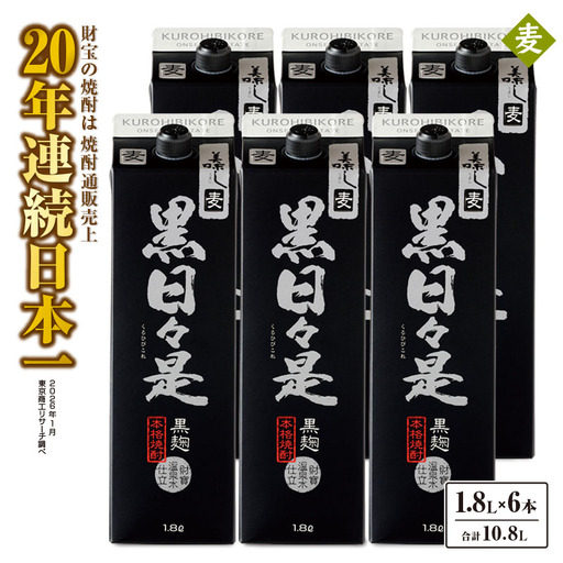 2026-1 麦焼酎 紙パック6本『黒日々是（麦）』温泉水仕立ての焼酎 KN021-009 酒 アルコール