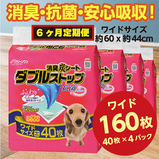 304【6ヶ月連続お届け】定期便 6回 消臭シート ダブルストップ ワイド 40枚×4袋 クリーンワン ペットシーツ 犬用 消臭 抗菌 炭シート ペットシート
