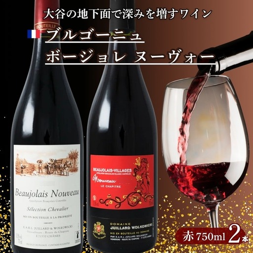 大谷の天然地下蔵で深みを増すワイン ブルゴーニュ 熟成ボージョレ ヌーヴォー 赤 2本セット | 赤ワイン お酒 飲み比べ セット ギフト 栃木県 宇都宮市
