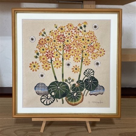 芭蕉紙紅型染「沖縄の花」シリーズ[つわぶき]37cm額