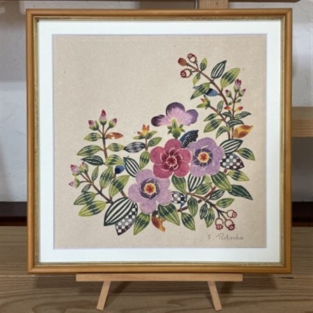 芭蕉紙紅型染「沖縄の花」シリーズ[野ぼたん]37cm額