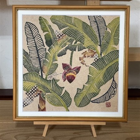 芭蕉紙紅型染「沖縄の花」シリーズ[糸芭蕉]37cm額