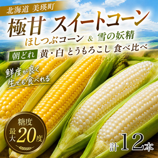 [先行予約]とうもろこし 雪の妖精 ほしつぶコーン 各6本 計12本 とうもろこし 北海道 スイートコーン