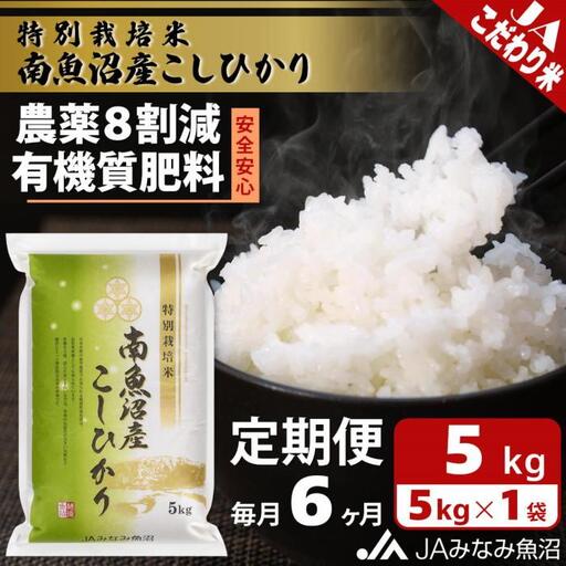 【JAみなみ魚沼定期便】特別栽培米南魚沼産こしひかり8割減（5kg×全6回）精米｜こしひかりり