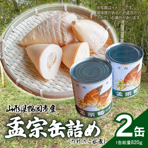鶴岡産 孟宗缶詰め(たけのこ水煮)2個セット [令和8年産孟宗使用] かなでファーム 