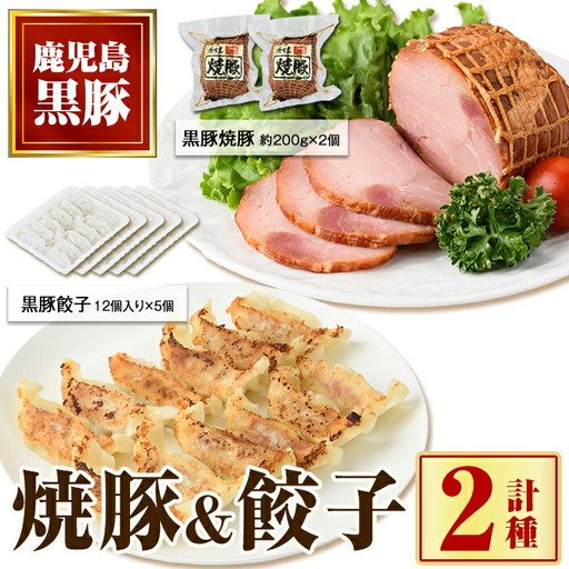 【A02048】黒豚焼豚(2個)＆黒豚餃子(12個×5P)セット！ 鹿児島 国産 九州産 黒豚 豚肉 お肉 餃子 ギョーザ ぎょうざ 角煮 焼豚 叉焼 チャーシュー おかず 惣菜【和田養豚】