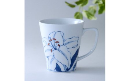 【伊万里焼】カサブランカマグカップ 花柄（染付）【アトリエまりゑ】 135-H932