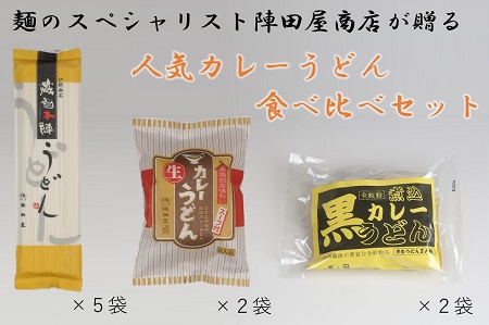 陣田屋商店 カレーうどん(生麺)黒カレーうどん(半生麺)うどん(乾麺)の3種類セット a#01