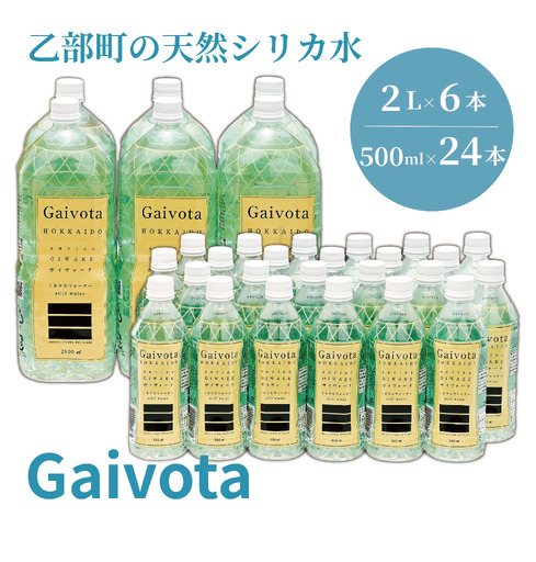 まろやか軟水 常温でもおいしい 贅沢シリカ水 ２種類のサイズ組み合わせ【Gaivota（ガイヴォータ）：1箱(500ml×24本/箱)+1箱(2L×6本/箱)】＜ 保存 北のハイグレード食品 天然シリカ水 ミネラルウォーター 軟水 北海道産 北海道 乙部町 天然水 美容 ケイ素 無添加 シリカ ガイヴォータ 美肌 ミネラル 口当たり まろやか 贈答 プレゼント パーティー 防災 長期保存 ＞