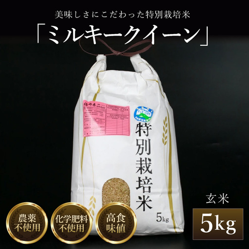 【先行予約】【令和8年産 新米】 ミルキークイーン 玄米 5kg 特別栽培米 農薬不使用 化学肥料不使用 ／ 高品質 鮮度抜群 福井県産 ブランド米 ※2026年10月上旬以降順次発送 [aw063-a007]