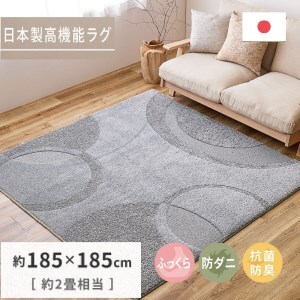 日本製 ふっくら厚手の防ダニ・抗菌防臭加工 カーペット 1枚 約185×185cm グレー 350118317 [3461]