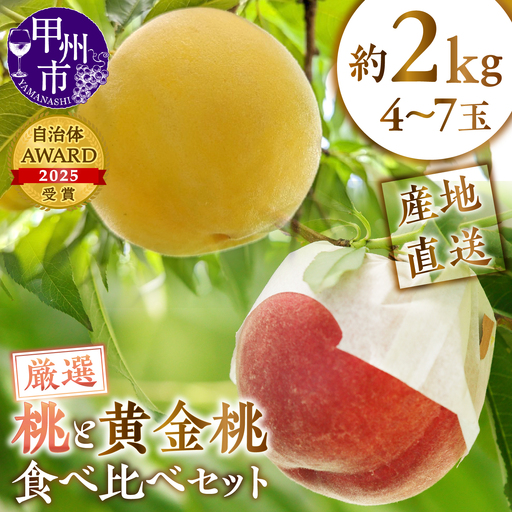 甲州市産 厳選!桃と黄金桃の食べ比べセット 約2kg(4〜7玉)[2026年発送](APX)B12-196 もも フルーツ
