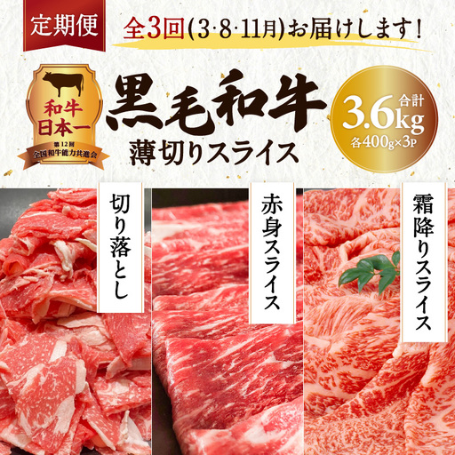 【全3回】黒毛和牛薄切りスライス3.6kg K098-T01 肉 牛肉 冷凍