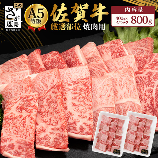 A5等級 佐賀牛 焼肉用 800g(400g×2P)【厳選部位】佐賀牛ロース 佐賀牛モモ 佐賀牛ウデ 佐賀牛バラ【美味しい佐賀牛を贅沢に】佐賀牛のうま味 D-183