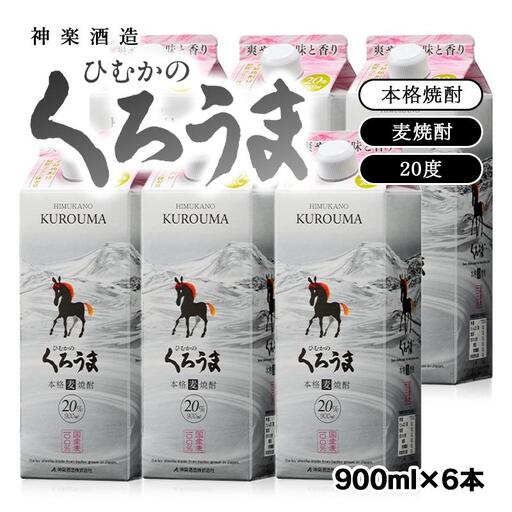 『ひむかのくろうま』900ml×6パックセット 神楽酒造 本格麦焼酎[26-19a]