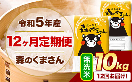 令和5年産 森のくまさん 【12ヶ月定期便】 無洗米 《お申込み月の翌月から出荷開始》 10kg (5kg×2袋)  計12回お届け 熊本県産 単一原料米 森くま 熊本県 御船町 st-p