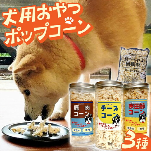 愛犬家のご自宅用にも・プレゼント用にもぴったり！「犬用おやつポップコーン」3種セット [ATCC001]