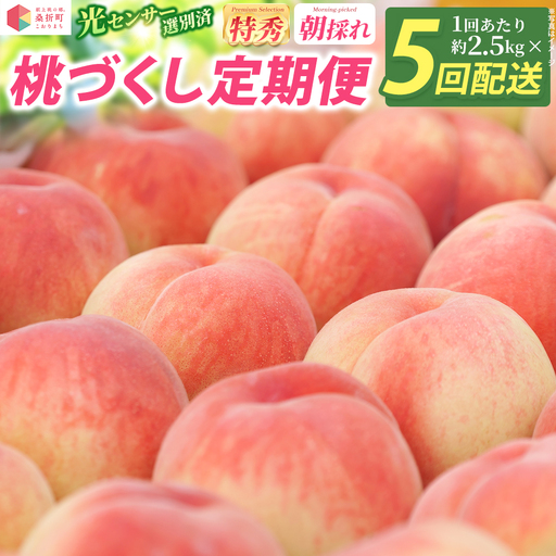 桃づくし定期便5品種【2027年先行予約・献上桃の郷桑折町産もも2.5kg×5回】 ／ もも モモ 果物 桃 定期便 フルーツ定期便 食べ比べ 5品種 大容量 旬フルーツ お取り寄せフルーツ 贅沢フルーツ 家庭用 贈答用 夏フルーツ 季節限定 新鮮フルーツ 産地直送 桑折 こおり こおりまち 福島県 特産品 【07301-0199】