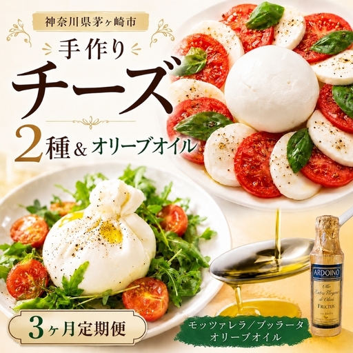 チーズセット フレッシュチーズ2種 オリーブオイル チーズセット【モッツァレラ100g×2 ブッラータ160g×1 オリーブオイル100ml】【定期便 3ヵ月】