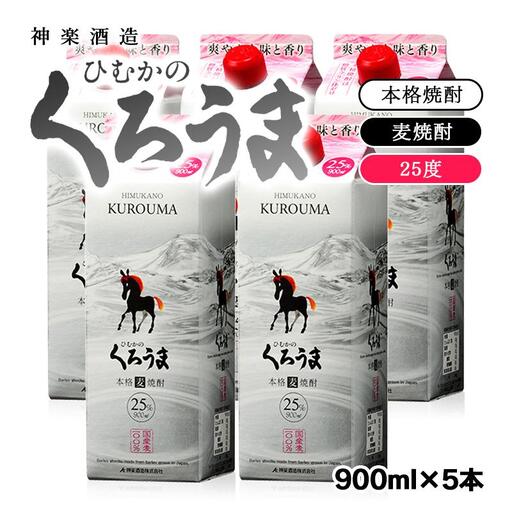 本格麦焼酎『ひむかのくろうま』25度 900ml×5パック 神楽酒造[23-13a]