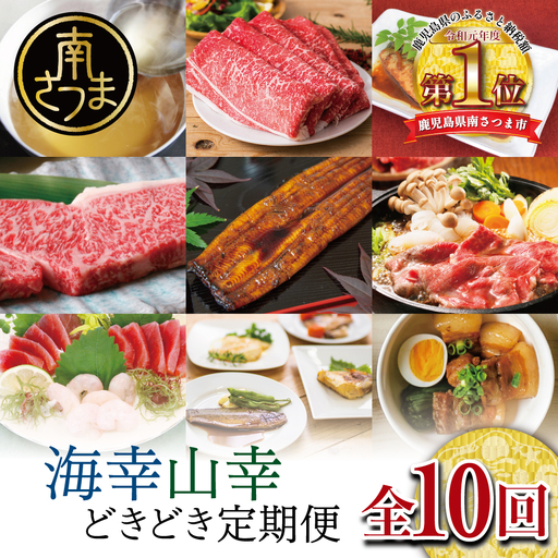 海幸山幸どきどき定期便（全10回） お肉 お魚 黒豚 すき焼き ステーキ 角煮 鰻 マグロ 刺身 えび 出汁 鹿児島 南さつま市