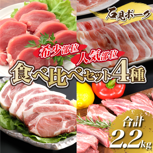【数量限定】石見ポーク 希少部位・人気部位 食べ比べセット4種 2.2kg